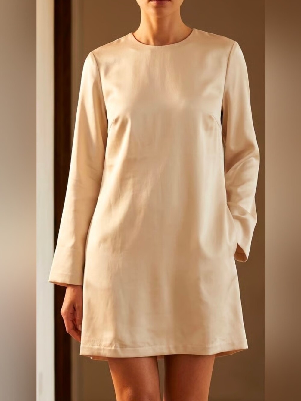 H&M Cream Mini Dress with Long Sleeves